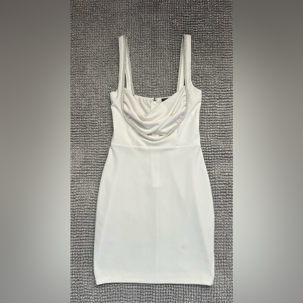 Cream white mini dress with silver accents
